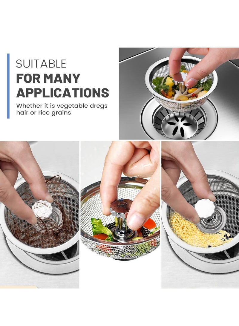 Y&D 4 Pcs Kitchen Sink Strainer with Handle and Plug Replacement Drain Stainless Steel Drainer for Bathroom Strainer, ‎Silver  - Image 2