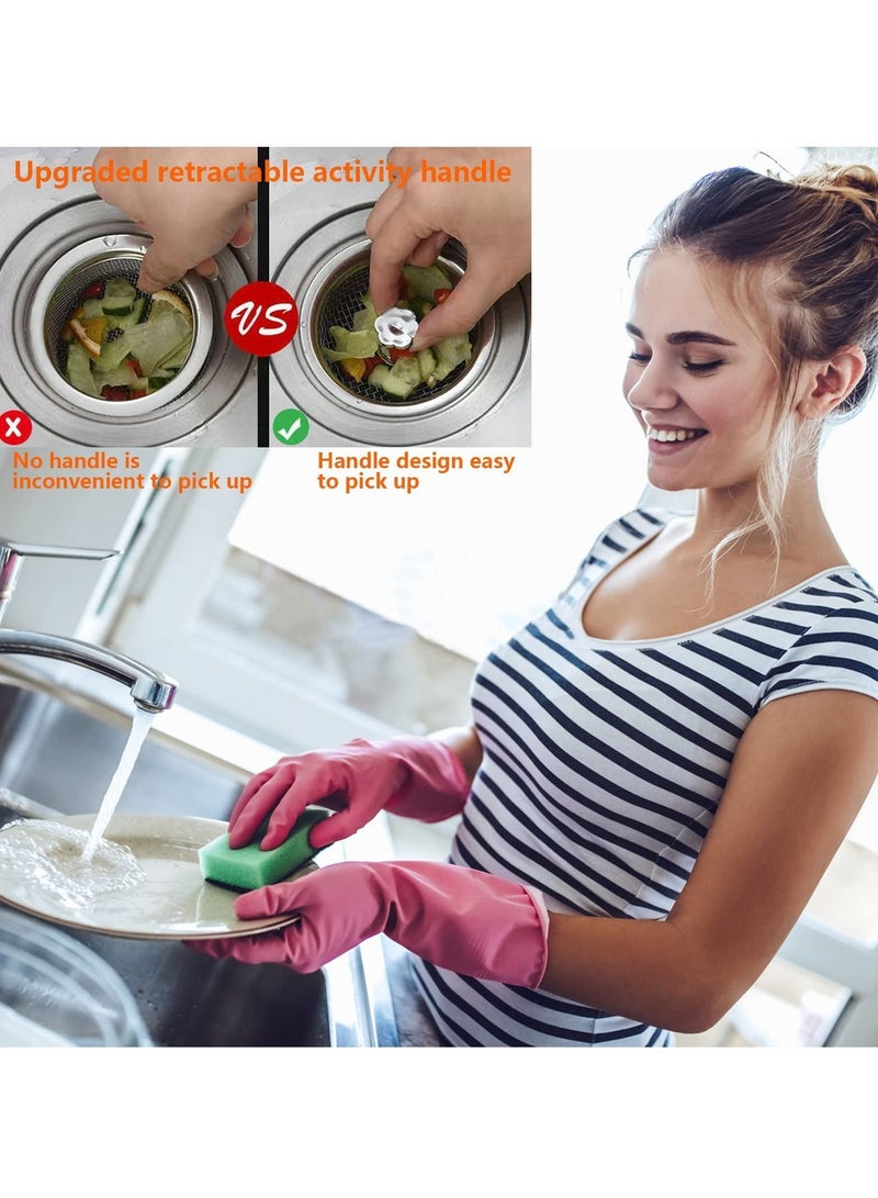 Y&D 4 Pcs Kitchen Sink Strainer with Handle and Plug Replacement Drain Stainless Steel Drainer for Bathroom Strainer, ‎Silver  - Image 3
