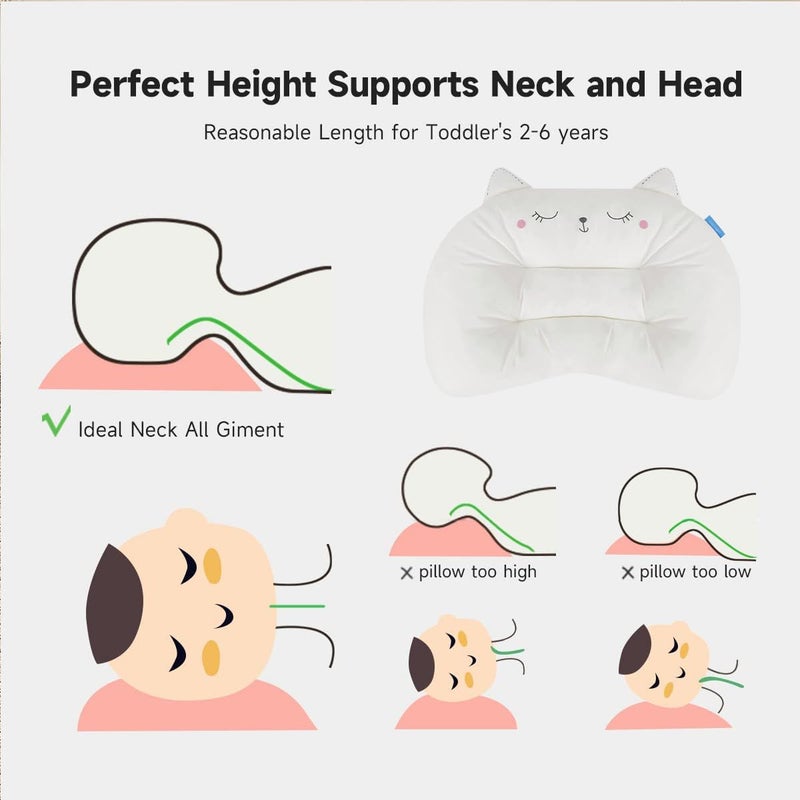 CHOC CHICK Toddler Pillow,20X14inches Machine Washable Soft Hypoallergenic Kids Pillows,Child Cute Animal Perfect Toddler Pillows for Sleeping 2 Year Old (Cat) - Image 4