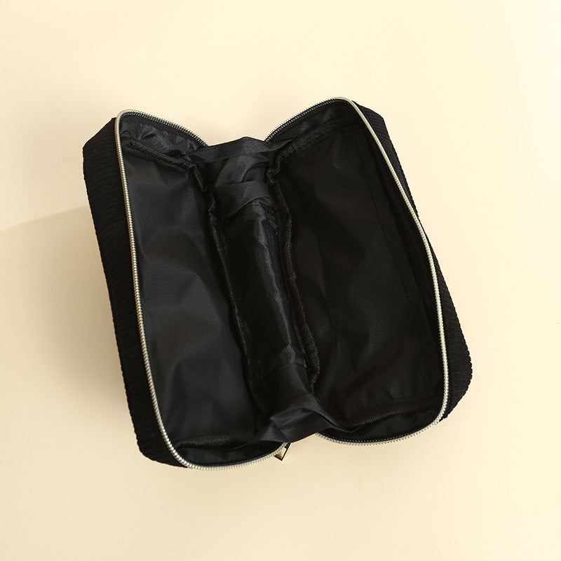 Cross-border cosmetic bag large capacity portable travel storage bag wash bag Advanced Simple design corduroy storage bag(Creamy-white) - Image 4