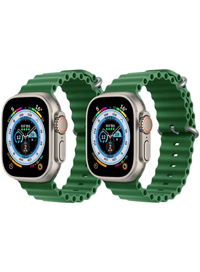 IAF Silicone Ocean Band Strap Green Silicone Ocean Band Strap Green Set of 2 for Apple Watch Ultra 8 49mm