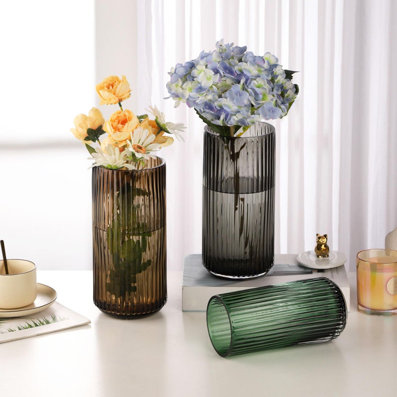 WHJY Cylindrical Brown Glass Vase, Vintage Flower Vase, Hand Blown Glass Vase, Decor for Dining Table Centerpiece DÃ©cor â€“ 10 inches - Image 5