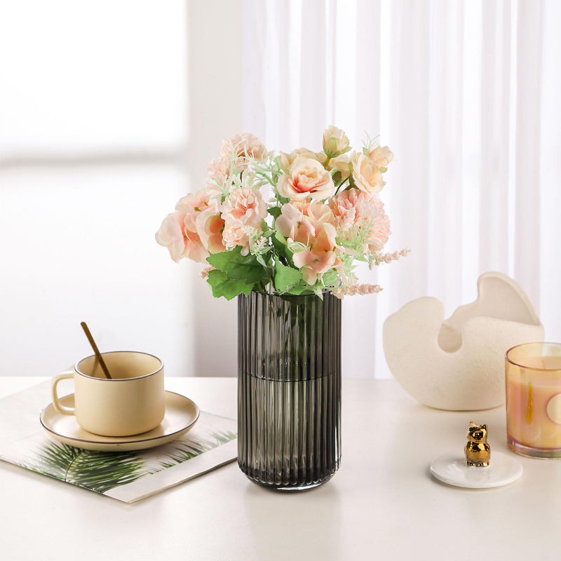 WHJY Cylindrical Brown Glass Vase, Vintage Flower Vase, Hand Blown Glass Vase, Decor for Dining Table Centerpiece DÃ©cor â€“ 10 inches - Image 3
