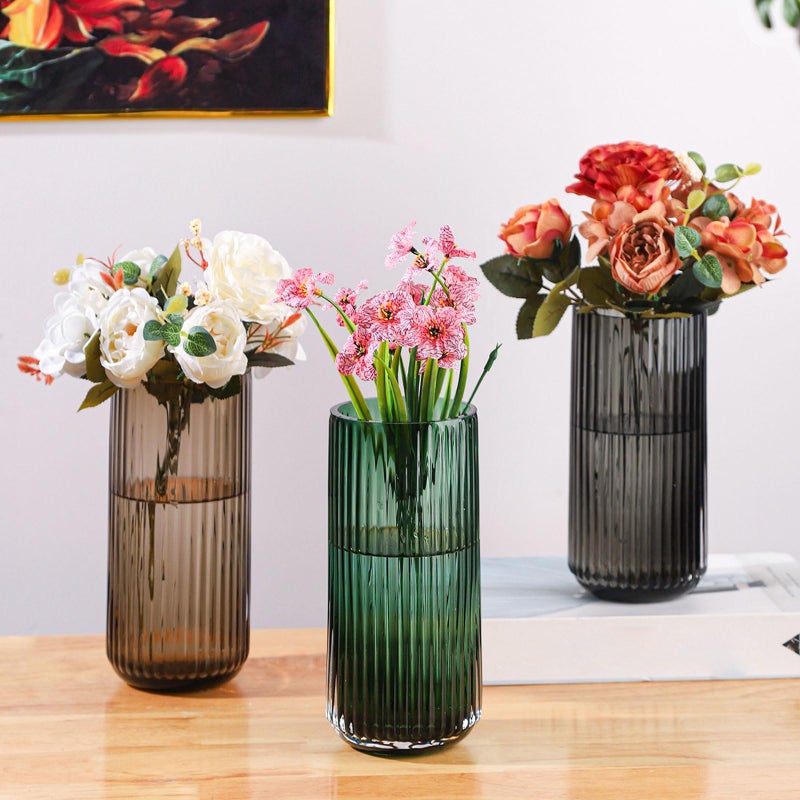 WHJY Cylindrical Brown Glass Vase, Vintage Flower Vase, Hand Blown Glass Vase, Decor for Dining Table Centerpiece DÃ©cor â€“ 10 inches - Image 4
