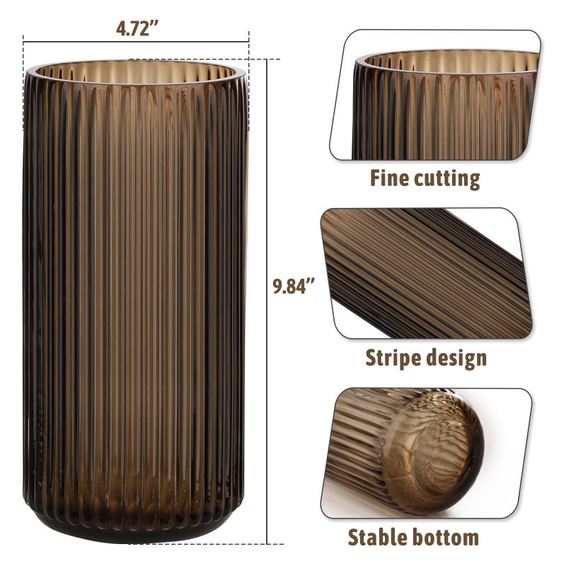 WHJY Cylindrical Brown Glass Vase, Vintage Flower Vase, Hand Blown Glass Vase, Decor for Dining Table Centerpiece DÃ©cor â€“ 10 inches - Image 2