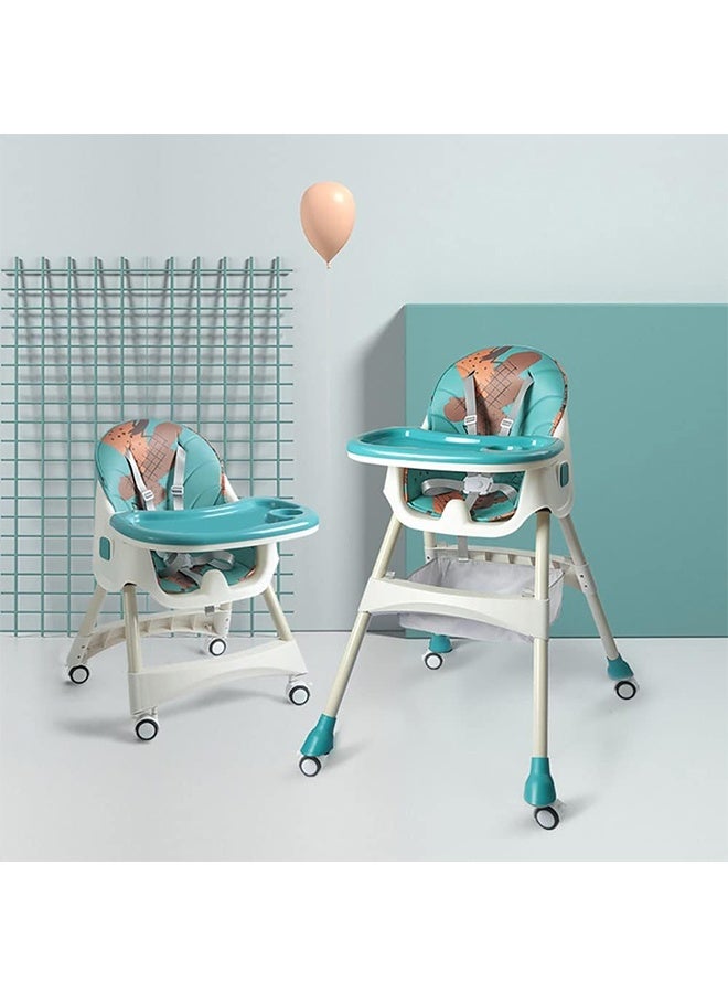 JCB CHIC كرسي طعام للأطفال، كرسي مرتفع متعدد الوظائف للأطفال، كرسي مرتفع للأطفال قابل للتعديل الارتفاع ومقعد قابل للطي للأطفال الصغار، كرسي آمن لتغذية الأطفال مزود بعجلات - Image 1