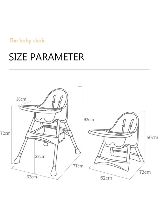 JCB CHIC كرسي طعام للأطفال، كرسي مرتفع متعدد الوظائف للأطفال، كرسي مرتفع للأطفال قابل للتعديل الارتفاع ومقعد قابل للطي للأطفال الصغار، كرسي آمن لتغذية الأطفال مزود بعجلات - Image 2