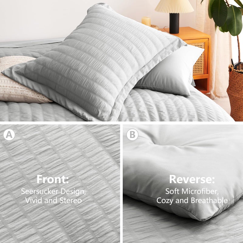 CozyLux Oversized King Comforter Set Light Grey Seersucker 7 Pieces 120x98 Bed in a Bag Comforter Set with Sheets, Light Gray Luxury Bedding Set Down Alternative Comforter, Sheets, Pillowcases & Shams - Image 4