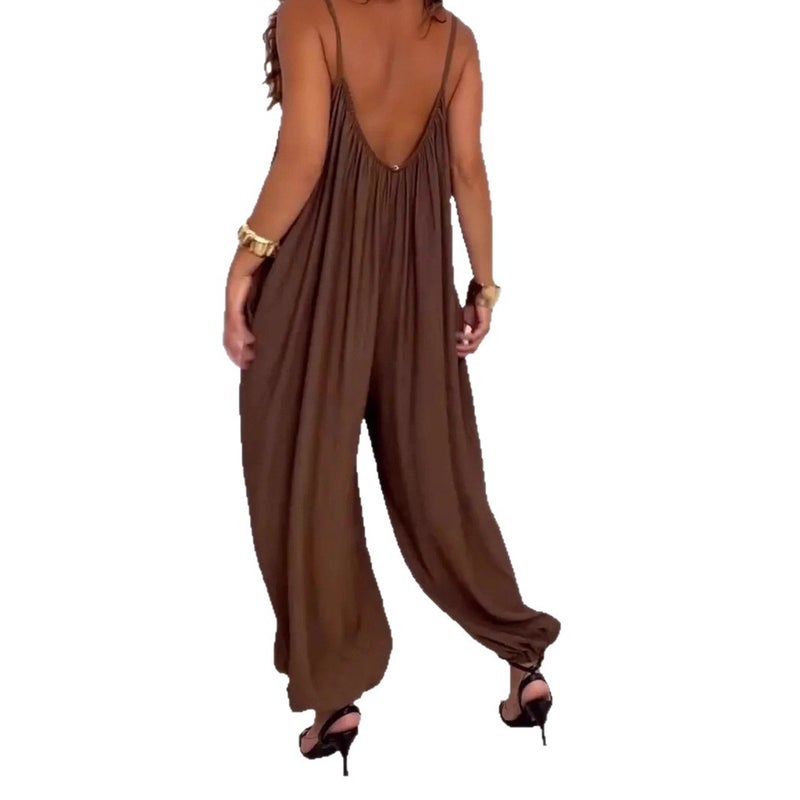 Women's Casual Solid Color Sleeveless Wide Leg Jumpsuit - Image 5