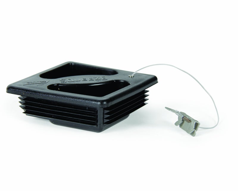 Camco No Insect Bumper Cap with Saver Features Small Holes to Increase Airflow and Block Insects Easy Installation and Removal Fits Standard RV 4inch Square Bumpers Black 40324 - Image 1