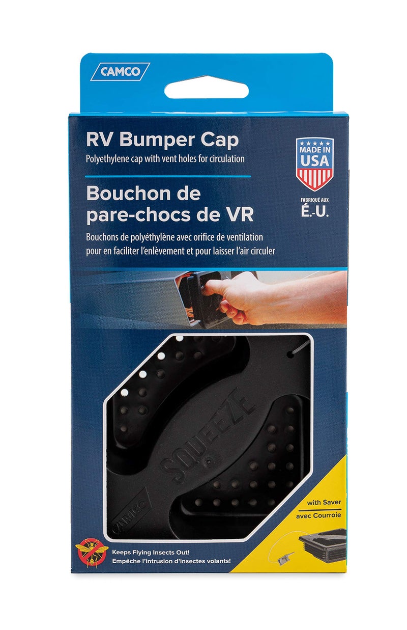 Camco No Insect Bumper Cap with Saver Features Small Holes to Increase Airflow and Block Insects Easy Installation and Removal Fits Standard RV 4inch Square Bumpers Black 40324 - Image 3