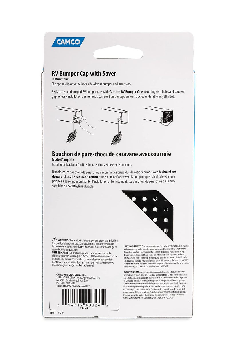 Camco No Insect Bumper Cap with Saver Features Small Holes to Increase Airflow and Block Insects Easy Installation and Removal Fits Standard RV 4inch Square Bumpers Black 40324 - Image 5