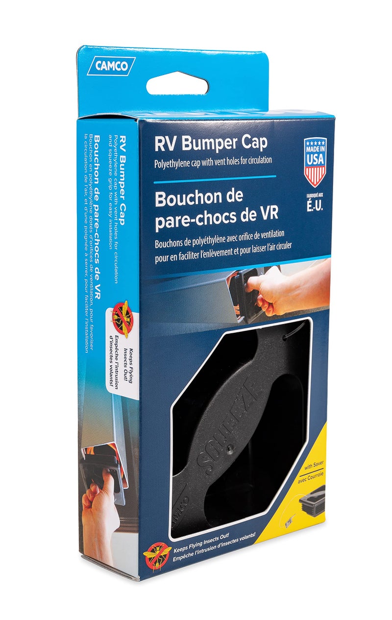 Camco No Insect Bumper Cap with Saver Features Small Holes to Increase Airflow and Block Insects Easy Installation and Removal Fits Standard RV 4inch Square Bumpers Black 40324 - Image 4
