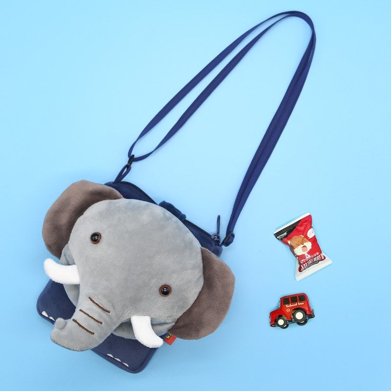 Plush Kids Crossbody Bag, Elephant Animal Design, Soft Lightweight Shoulder Bag for Daily Outings - Image 1