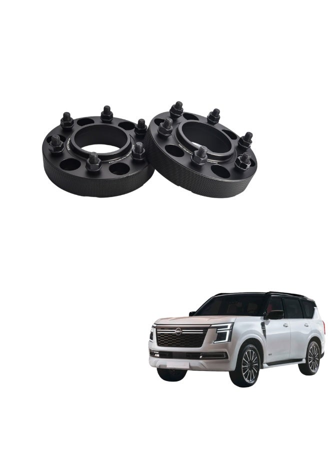 موتور فيت فواصل العجلات بحجم 25 مم MOTOR FIT لنيسان باترول Y62-Y63 (2010-2026) (مجموعة من اثنين) | 6x139.7 مجموعة فاصل ألمنيوم معدلة بنظام Hubcentric 6061-T6 | أعمدة M14x1.5 | الأسود المؤكد الصلب - Image 1