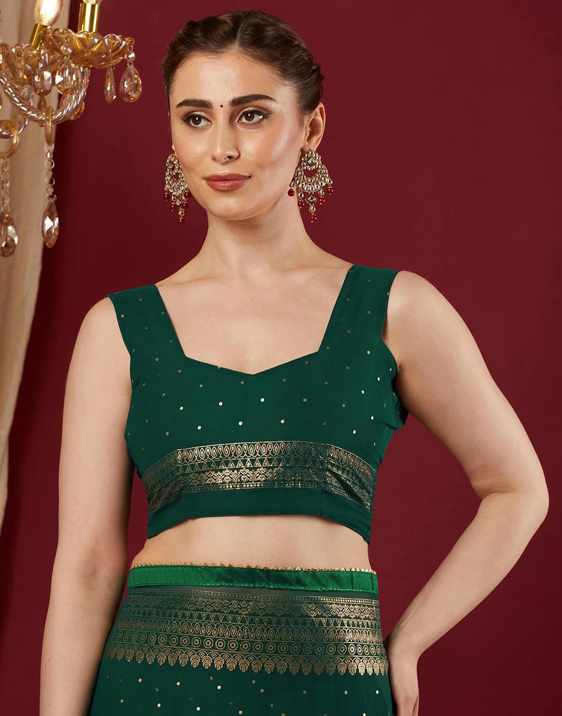 SIRIL Women's Georgette Foil Printed Saree with Unstitched Blouse Piece (4402S3154_Dark Green) - Image 5