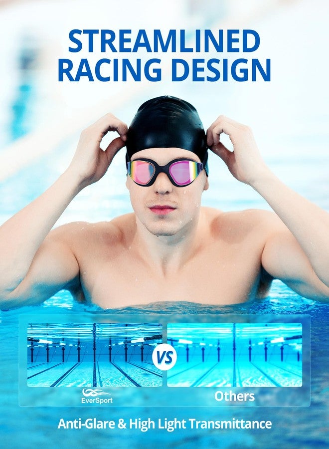EverSport Adult swim goggles, wide frame anti-fog UV protection & 180° panoramic view goggles with one-click no-pull strap, swim goggles adult for men women swimming racing - Image 4