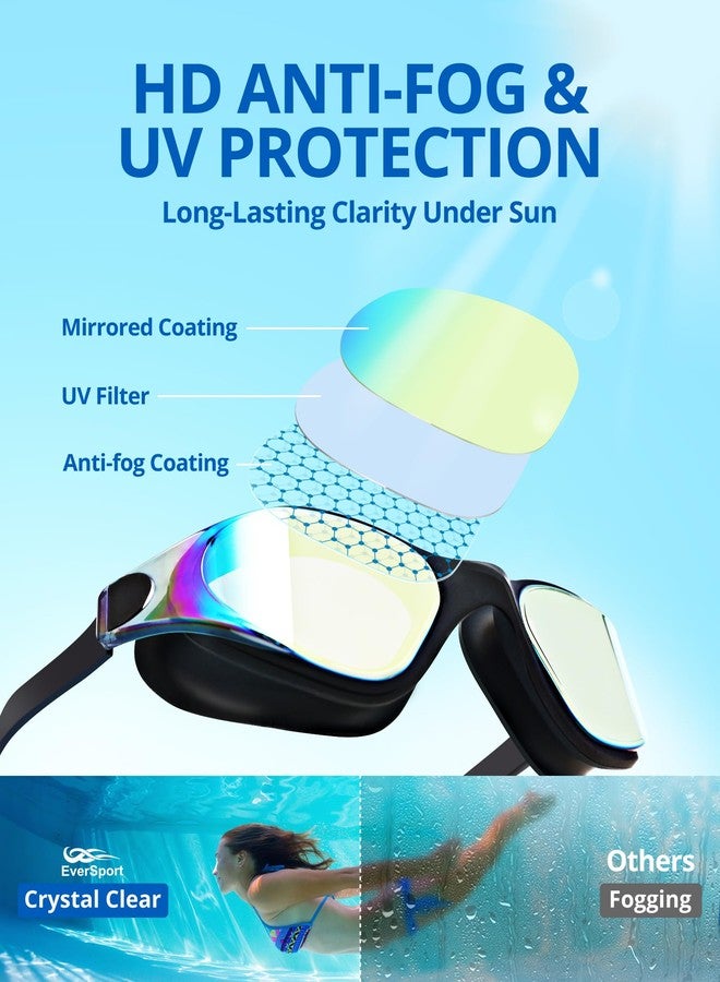 EverSport Adult swim goggles, wide frame anti-fog UV protection & 180° panoramic view goggles with one-click no-pull strap, swim goggles adult for men women swimming racing - Image 5