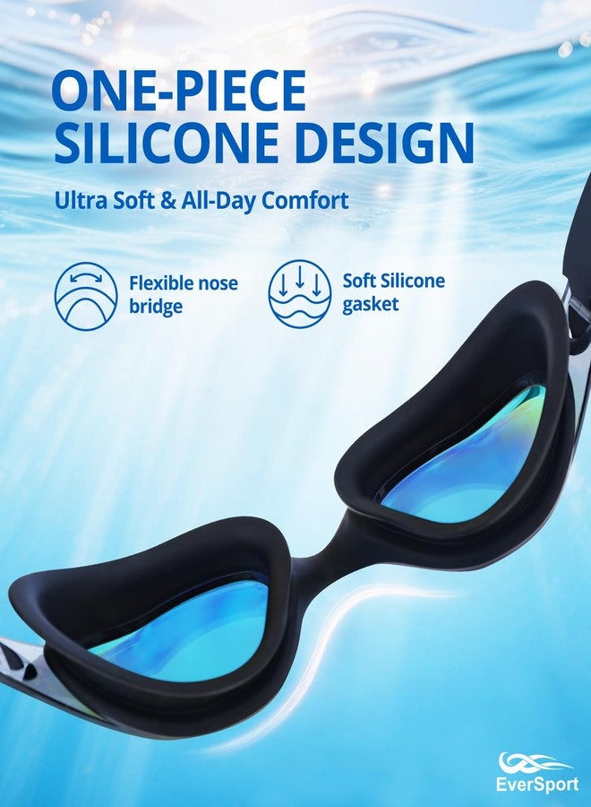 EverSport Adult swim goggles, wide frame anti-fog UV protection & 180° panoramic view goggles with one-click no-pull strap, swim goggles adult for men women swimming racing - Image 3