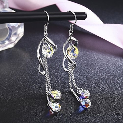 SBLING Platinum-Plated Color Change Multi-Teardrop Earrings Made with Aurora Borealis Austrian Crystals (5.0 cttw) - Image 2