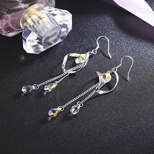 SBLING Platinum-Plated Color Change Multi-Teardrop Earrings Made with Aurora Borealis Austrian Crystals (5.0 cttw) - Image 3