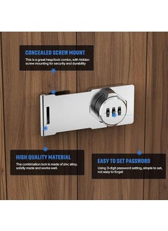 Bindex Bindex Household Cabinet Door Combination Lock3Digit Password Combination Code Hasp LockZinc Alloy Cabinet Door Security Slide Latch Lock for Small Doors Cabinets Barn Door Outdoor 1 Silver  - Image 3
