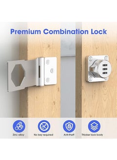 Bindex Bindex Household Cabinet Door Combination Lock3Digit Password Combination Code Hasp LockZinc Alloy Cabinet Door Security Slide Latch Lock for Small Doors Cabinets Barn Door Outdoor 1 Silver  - Image 2