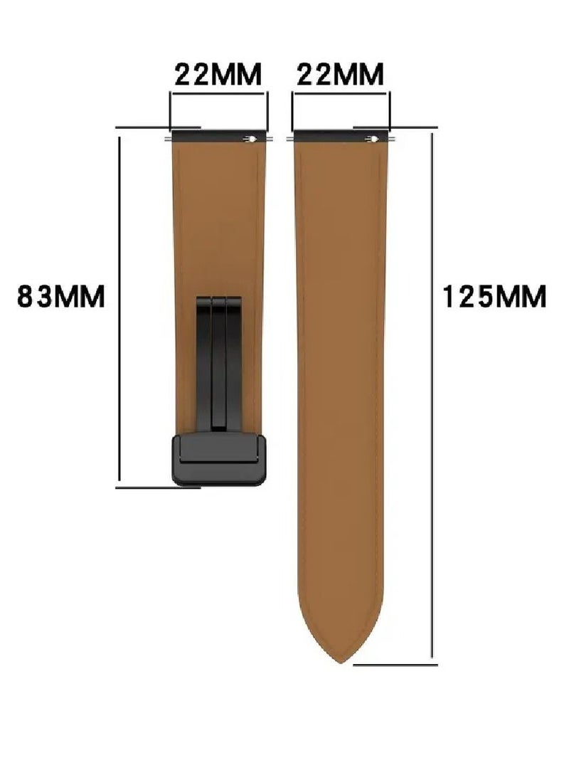 Perfii - Genuine Cow Leather Watch Strap 22mm Folding Buckle Wristband For Fossil Gen 5 Julianna / Gen 5 Garrett Brown - Image 1