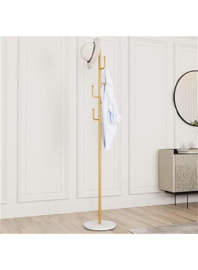 ميكسد RCCO Gold Coat Rack, Free-standing Modern Coat Stand Tree with 6 Hooks, Marble Base, Hat & Coat Cactus Shape Hanger for Bedroom, Office, Metal Vintage - Image 1