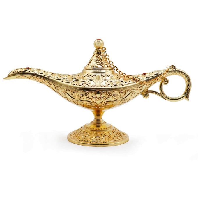 CLASSIC VINTAGE COLLECTABLE RARE LEGEND ALADDIN MAGIC GENIE COSTUME LAMP HOME TABLE DECORATION GIFT GOLD