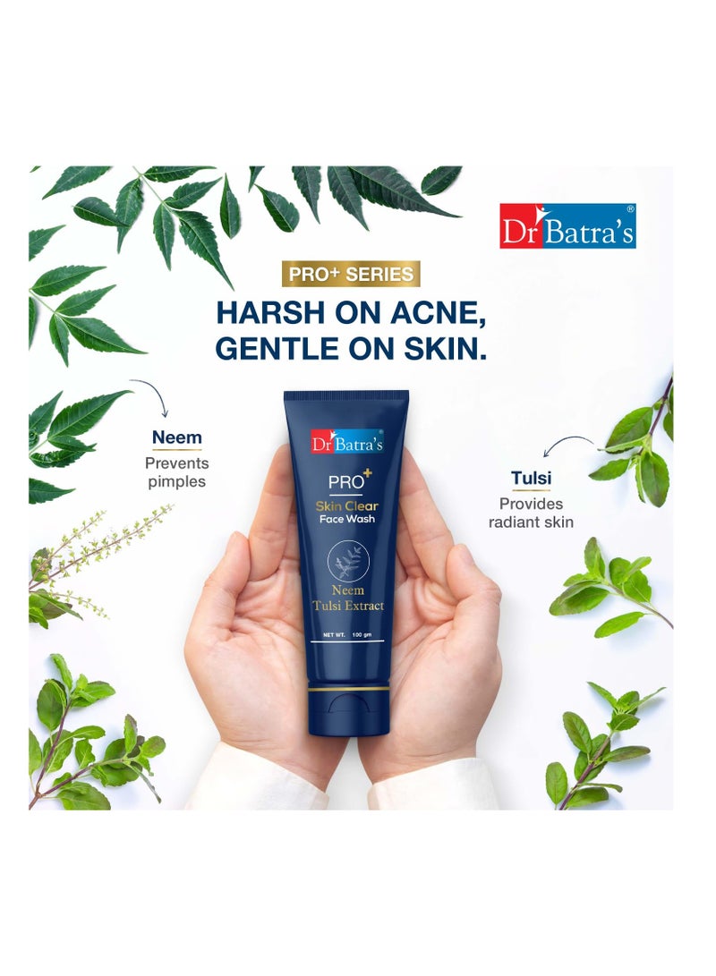 Dr Batra's PRO Skin Clear Face wash Enriched WithTulsi Neem Aloe Vera Juice Gel Extracts Anti bacterial healthy skin Sulphate Silicone Soap Free Face Wash for Clear Skin 100g - Image 3