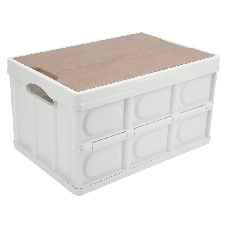 30L Outdoor Multifunctional Folding Storage Box Thicken Removable Portable Storage Box with Wooden Panel for Outdoor White - Image 5