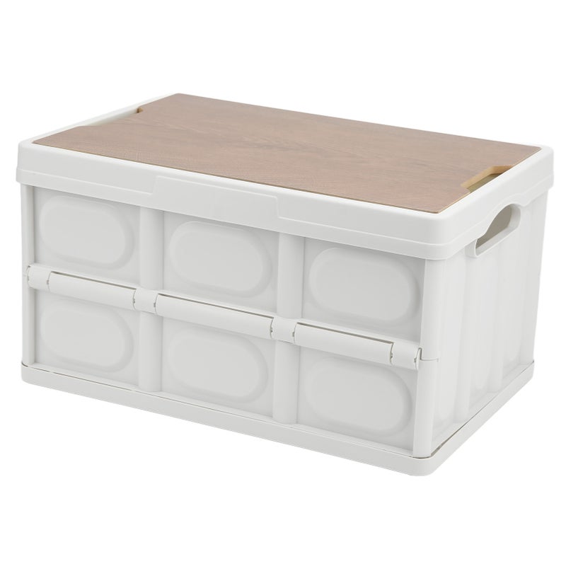30L Outdoor Multifunctional Folding Storage Box Thicken Removable Portable Storage Box with Wooden Panel for Outdoor White - Image 2