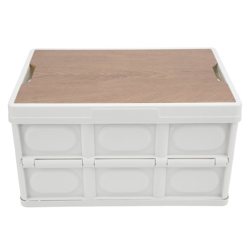 30L Outdoor Multifunctional Folding Storage Box Thicken Removable Portable Storage Box with Wooden Panel for Outdoor White - Image 1