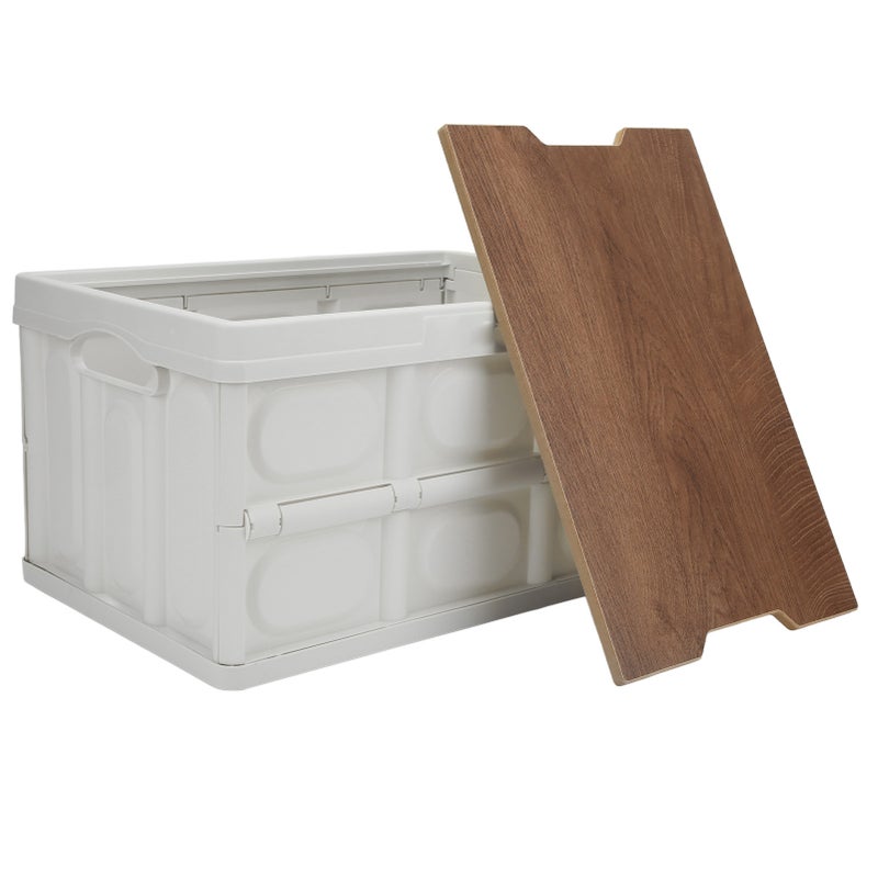 30L Outdoor Multifunctional Folding Storage Box Thicken Removable Portable Storage Box with Wooden Panel for Outdoor White - Image 3