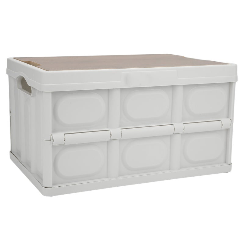 30L Outdoor Multifunctional Folding Storage Box Thicken Removable Portable Storage Box with Wooden Panel for Outdoor White - Image 4