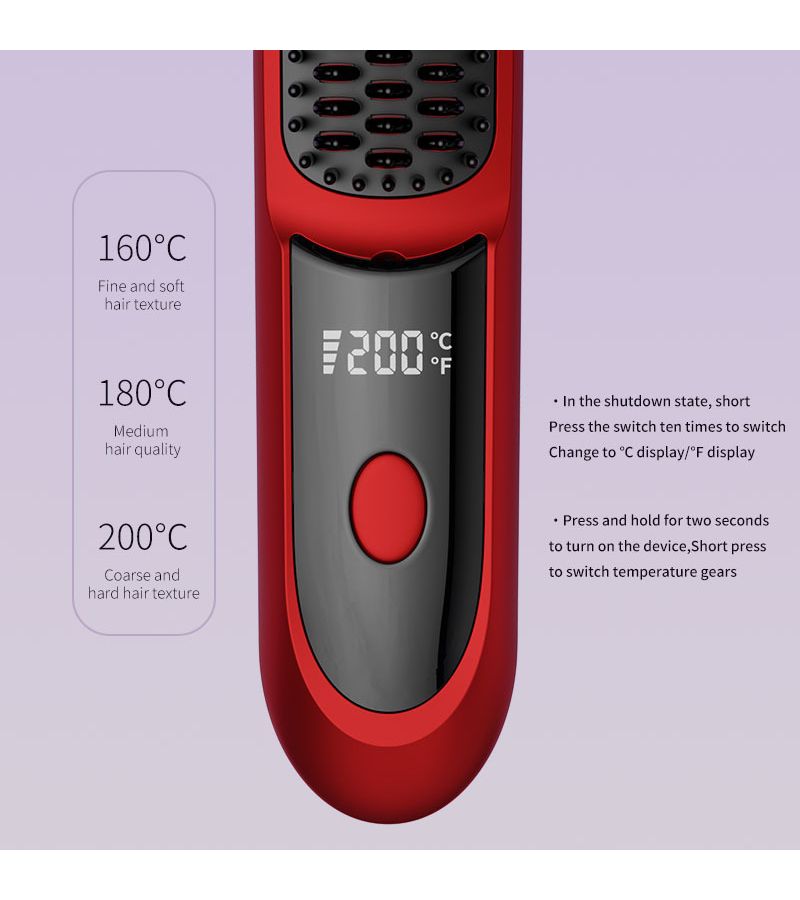 Purple Cordless Hair Straightening Brush 20s Fast Heat Up 3 Temp Settings LCD Screen 3d Anti Scald Comb Type C Charging 2600mah Battery For Home Travel Salon Styling Tool Women Ladies - Image 1