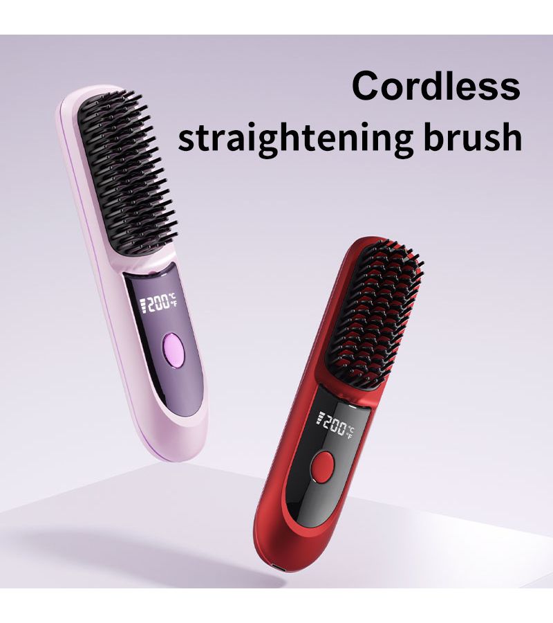Purple Cordless Hair Straightening Brush 20s Fast Heat Up 3 Temp Settings LCD Screen 3d Anti Scald Comb Type C Charging 2600mah Battery For Home Travel Salon Styling Tool Women Ladies - Image 5