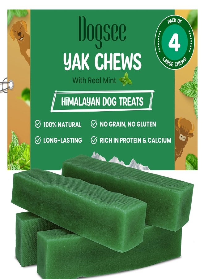 Dogsee Mint Flavor Himalayan Yak Chews for Dogs (Large - 4 Bars) | Aid Digestion | Dog Chews for Teeth Cleaning | Odorless Dog Treats | Rawhide Free | Long Lasting - Image 1