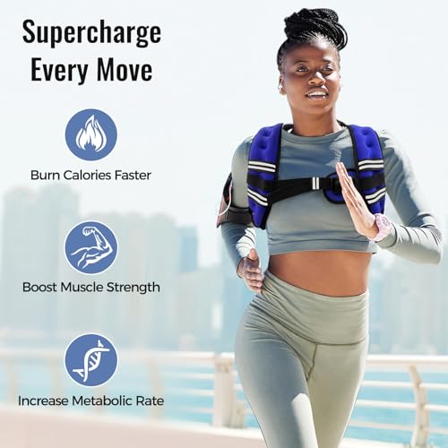 Zeerun Weighted Vest for Women & Men with Reflective Stripe and Adjustable Buckle, Comfortable & Durable Rucking Vest for Walking, Running & Strength Training, 12LBS-Blue - Image 2