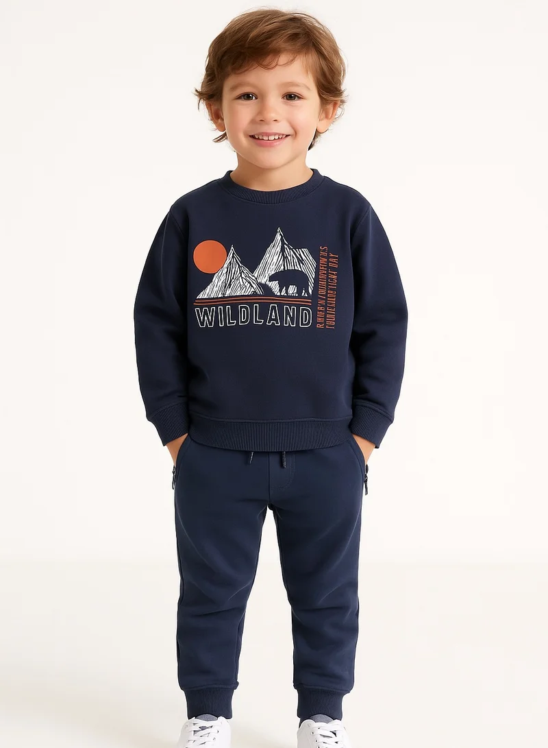 ديركجي "Boys Wildland Fleece Tracksuit – Grey 2-Piece Set "