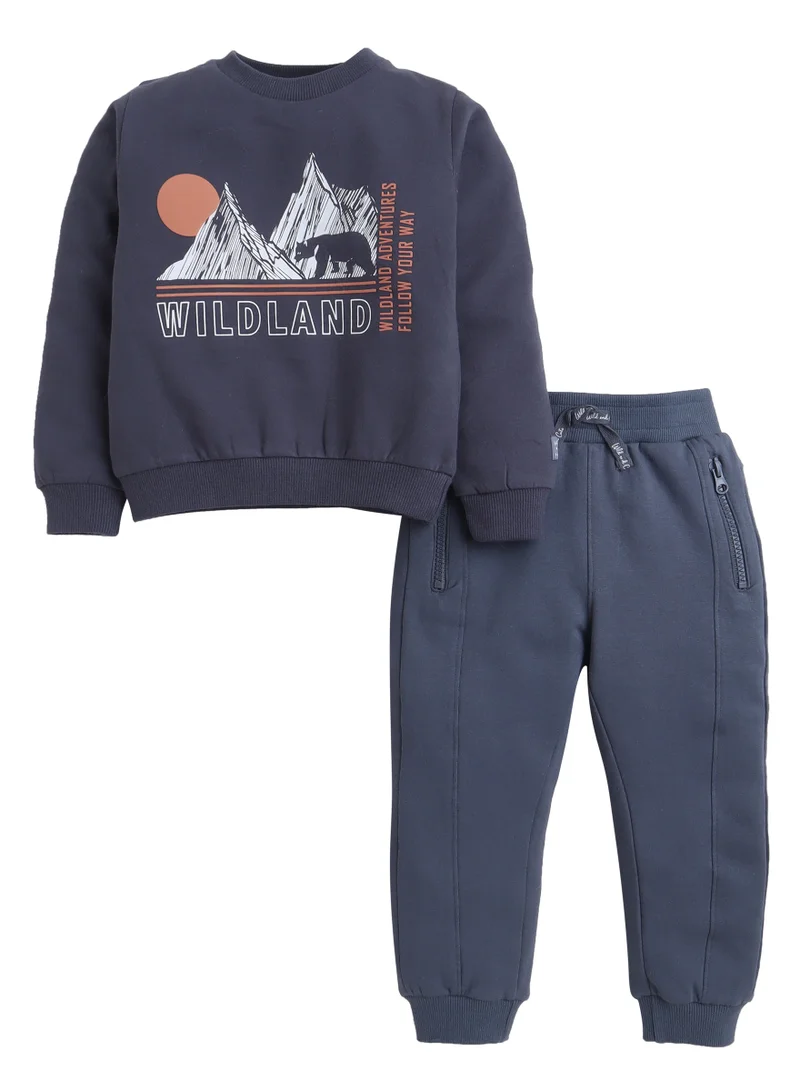 ديركجي "Boys Wildland Fleece Tracksuit – Grey 2-Piece Set "