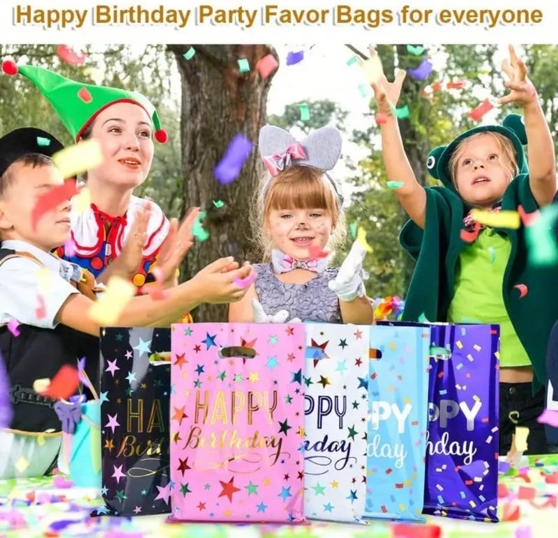 VRB Dec 24 قطعة أكياس هدايا فويل، أكياس هدايا للعودة لعيد ميلاد الأطفال، أكياس هدايا عيد ميلاد سعيدة للأولاد والبنات، أكياس هدايا ملونة (24 قطعة مزيج عيد ميلاد سعيد) - Image 4