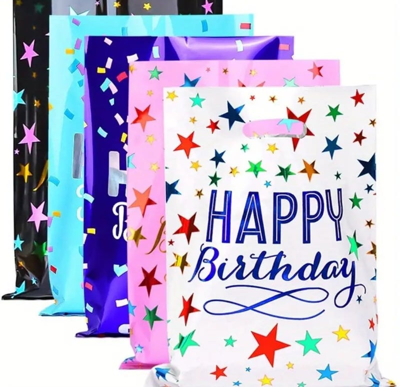 VRB Dec 24 قطعة أكياس هدايا فويل، أكياس هدايا للعودة لعيد ميلاد الأطفال، أكياس هدايا عيد ميلاد سعيدة للأولاد والبنات، أكياس هدايا ملونة (24 قطعة مزيج عيد ميلاد سعيد) - Image 5