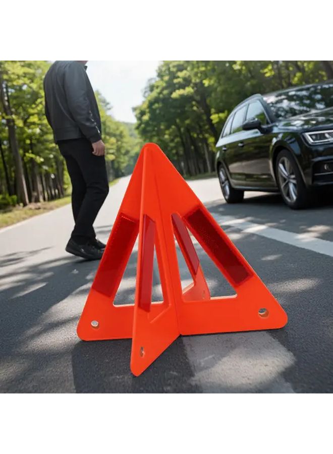 Red Foldable Reflective Warning Triangle Emergency Roadside Safety Kit - Image 1