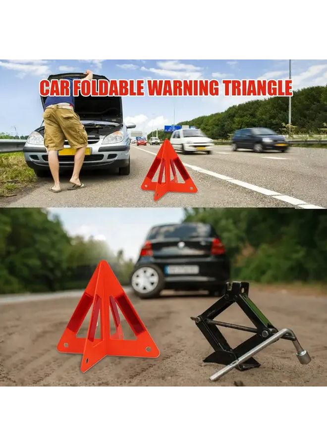 Red Foldable Reflective Warning Triangle Emergency Roadside Safety Kit - Image 2