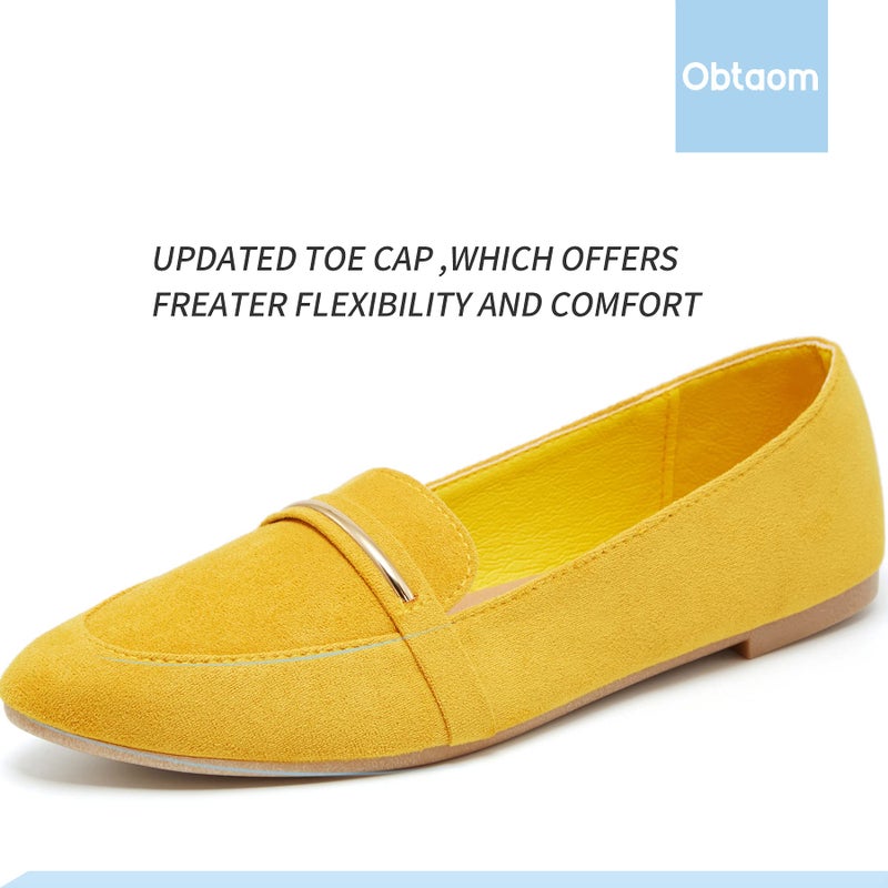 Obtaom Women's Pointy Toe Loafer Flat Comfortable Faux Suede Work Shoes,Cute Penny Loafer Slip On Ballet Flat(Mustard US7) - Image 4