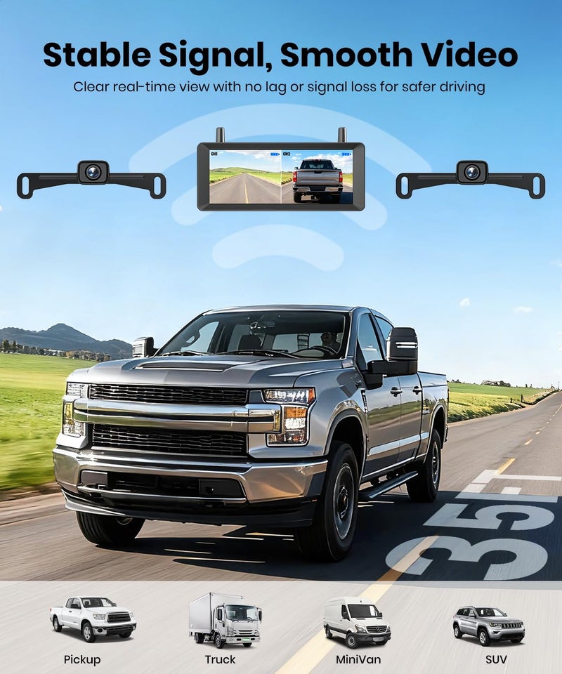 AUTO-VOX 2 Wireless Backup Camera: 7.2" USB-Powered Dual Split-Screen 1080P HD Monitor with DVR Recording, Front and Rear Coverage, Stable Signal, Back Up Camera for Pickup, Trailer, SUV - Image 5