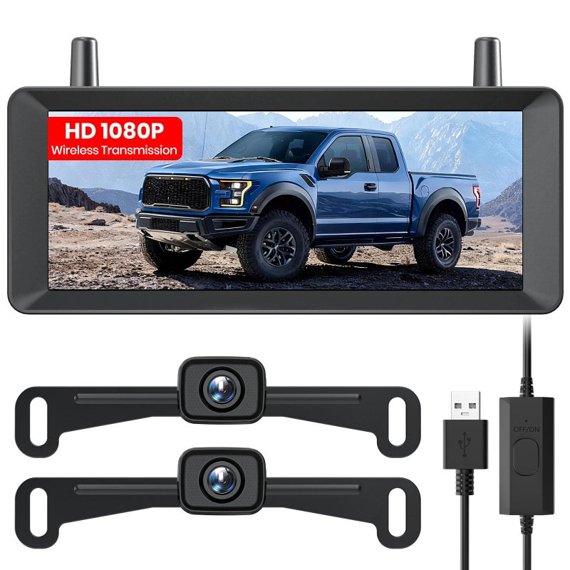 AUTO-VOX 2 Wireless Backup Camera: 7.2" USB-Powered Dual Split-Screen 1080P HD Monitor with DVR Recording, Front and Rear Coverage, Stable Signal, Back Up Camera for Pickup, Trailer, SUV - Image 1