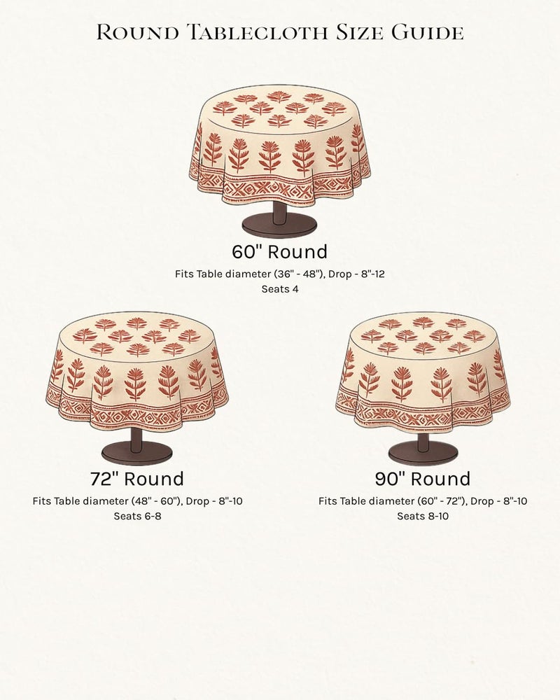 Atosii Meraki Red 100% Cotton Round Tablecloth  Handblock Print Floral Table Cloth For Kitchen Dining Linen I Parties  Weddings  Outdoors I 90"" Inches Round - Image 4
